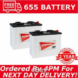2x Hankook 62512 (655) Commercial Lorry Boat and Tractor Battery 12V/125AH
