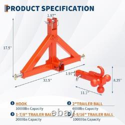 3 Point 2 Receiver Trailer Hitch Category 1 Tractor Tow Drawbar Heavy Duty