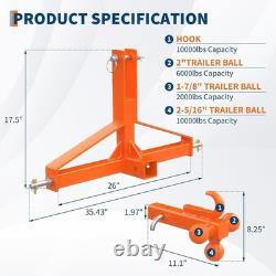 3 Point Hitch Trailer Receiver with 3 Tow Balls 2in Class 1 Tractor Heavy Duty