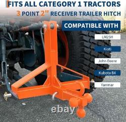 3 Point Hitch Trailer Receiver with 3 Tow Balls 2in Class 1 Tractor Heavy Duty
