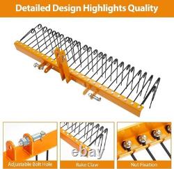 Heavy Duty 60 Tractor 3-Point Linkage Landscape Rake 26 Spring Tine Garden