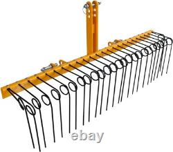 Heavy Duty 60in Tractor 3-Point Linkage Landscape Rake 26 Spring Tines Garden