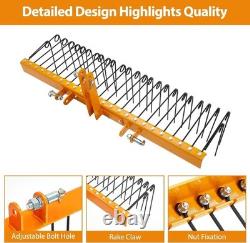 Heavy Duty 60in Tractor 3-Point Linkage Landscape Rake 26 Spring Tines Garden