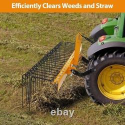 Heavy Duty 60in Tractor 3-Point Linkage Landscape Rake 26 Spring Tines Garden