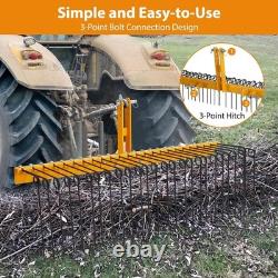 Heavy Duty 60in Tractor 3-Point Linkage Landscape Rake 26 Spring Tines Garden