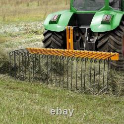 Heavy Duty 60in Tractor 3-Point Linkage Landscape Rake 26 Spring Tines Garden