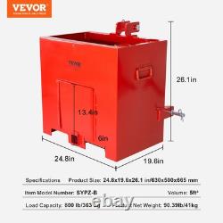 Heavy Duty 800lbs Capacity 3 Point Tractor Ballast Box 5cuft Steel Red