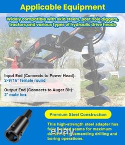 Heavy Duty Auger Adapter 2-9/16 Female Round to 2 Male Hex for Augers, Tractor