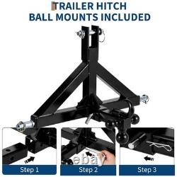 Heavy Duty Cat 1 3 Point Hitch Receiver 2in Tow Adapter with Multi Ball Hook Set