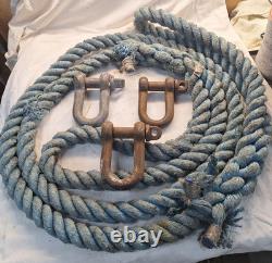 Heavy duty tow rope 4,6 m long 40 mm dia 3 strand with 3 d shackles see listing