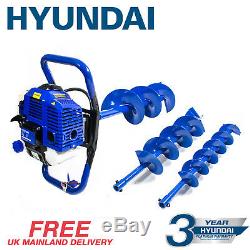 Hyundai Petrol Earth Auger Ground Drill Fence Post Hole Borer + 3 Bits HYEA5080