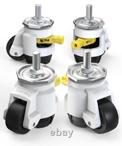 Leveling Castor Wheels Set of 4 Heavy Duty Retractable Casters, M12 and 1/2 Ste