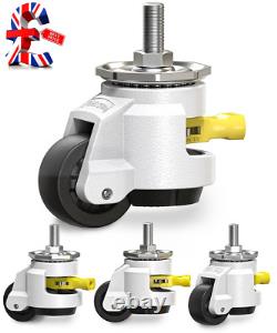 Leveling Castor Wheels Set of 4 Heavy Duty Retractable Casters, M12 and 1/2 Ste