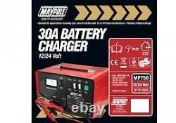 Maypole Heavy Duty Steel 30 Amp 12V/24V Car Van Tractor Battery Charger Mp750