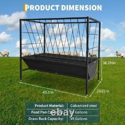 Pasture Hay Livestock Feeder 45 Gallon Heavy-Duty Hay Grain with 24Gallon Feed Pan
