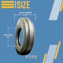 Set of 2 4.00-12 Front 3 Rib Tractor Tires with Tubes, Heavy Duty 4 PLY 400x12