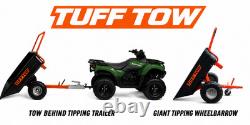 TUFF TOW TOW BEHING TARILER wTRACTOR TYRES & TOW BALL CONNECTOR & WHEELBARROW