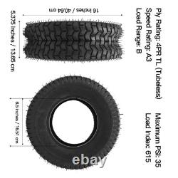 2 pièces de pneus 16x6.50-8 Heavy Duty 4 plis tubeless pour tracteur de jardin