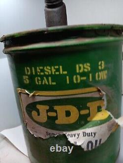 Ancienne J-D-D JD Tracteur agricole robuste John Deere bidon d'huile publicitaire de 5 gallons