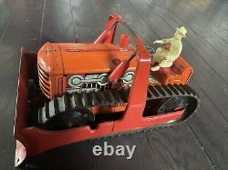 Années 1950 Marx Chenille Tracteur Bulldozer à remontage lourd en acier étamé Litho