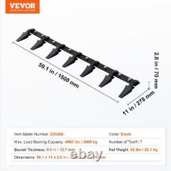 Barre à dents de seau robuste de 60 pouces pour chargeur de tracteur skidsteer, capacité de 4560 lbs