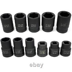 Ensemble de douilles à chocs robustes SAE et métriques de 11 pièces 1 po pour camions et équipements agricoles.