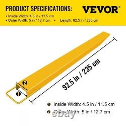 Extensions de fourche pour chariots élévateurs 96x5 pouces pour palettes lourdes s'adaptant aux fourches jusqu'à 4,3 pouces.