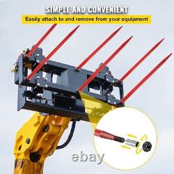 Fourche à foin avec pique à balles de 49 pouces, capacité de 4500 lbs, attache rapide, revêtement rouge, robuste.