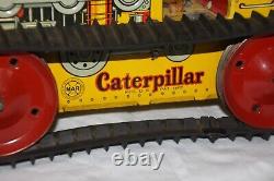 Marx Toys Tracteur à remontage Caterpillar Diesel avec remorque wagon en métal étain robuste