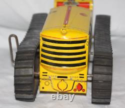 Marx Toys Tracteur à remontage Caterpillar Diesel avec remorque wagon en métal étain robuste