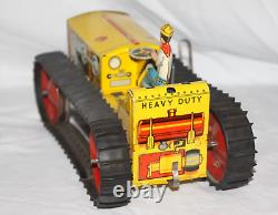 Marx Toys Tracteur à remontage Caterpillar Diesel avec remorque wagon en métal étain robuste