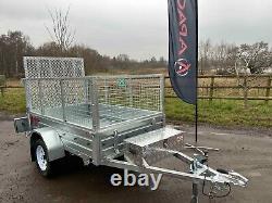 Remorque Ex Démo 7ft X 4ft Robuste Avec Kit Cage, Rampe Arrière, Boîte À Outils En Alliage