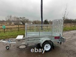 Remorque Ex Démo 7ft X 4ft Robuste Avec Kit Cage, Rampe Arrière, Boîte À Outils En Alliage