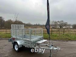 Remorque Ex Démo 7ft X 4ft Robuste Avec Kit Cage, Rampe Arrière, Boîte À Outils En Alliage
