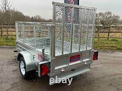 Remorque Ex Démo 7ft X 4ft Robuste Avec Kit Cage, Rampe Arrière, Boîte À Outils En Alliage