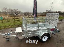 Remorque Ex Démo 7ft X 4ft Robuste Avec Kit Cage, Rampe Arrière, Boîte À Outils En Alliage