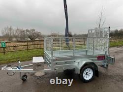 Remorque Ex Démo 7ft X 4ft Robuste Avec Kit Cage, Rampe Arrière, Boîte À Outils En Alliage
