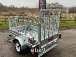 Remorque Ex Démo 7ft X 4ft Robuste Avec Kit Cage, Rampe Arrière, Boîte À Outils En Alliage