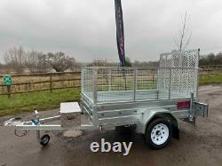 Remorque Ex Démo 7ft X 4ft Robuste Avec Kit Cage, Rampe Arrière, Boîte À Outils En Alliage