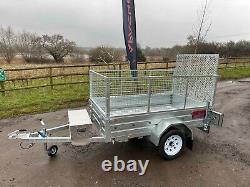 Remorque Ex Démo 7ft X 4ft Robuste Avec Kit Cage, Rampe Arrière, Boîte À Outils En Alliage