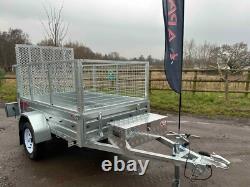 Remorque Ex Démo 7ft X 4ft Robuste Avec Kit Cage, Rampe Arrière, Boîte À Outils En Alliage