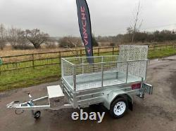 Remorque Ex Démo 7ft X 4ft Robuste Avec Kit Cage, Rampe Arrière, Boîte À Outils En Alliage
