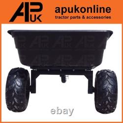 Remorque basculante ATV 700kg avec bac en polyéthylène et attelage pour utilisation dans le jardin, le foin, le fumier et le sol.