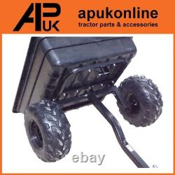 Remorque basculante ATV 700kg avec bac en polyéthylène et attelage pour utilisation dans le jardin, le foin, le fumier et le sol.