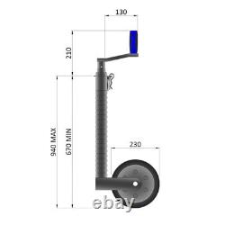 Roulette de remorque jockey crantée nervurée robuste de 48 mm, charge maximale de 750 kg au nez