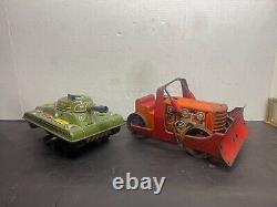 Tracteur à remontoir diesel lourd MARX CATERPILLAR des années 1950 en métal étain vintage