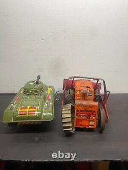 Tracteur à remontoir diesel lourd MARX CATERPILLAR des années 1950 en métal étain vintage