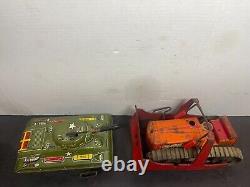 Tracteur à remontoir diesel lourd MARX CATERPILLAR des années 1950 en métal étain vintage