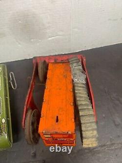 Tracteur à remontoir diesel lourd MARX CATERPILLAR des années 1950 en métal étain vintage