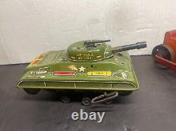 Tracteur à remontoir diesel lourd MARX CATERPILLAR des années 1950 en métal étain vintage